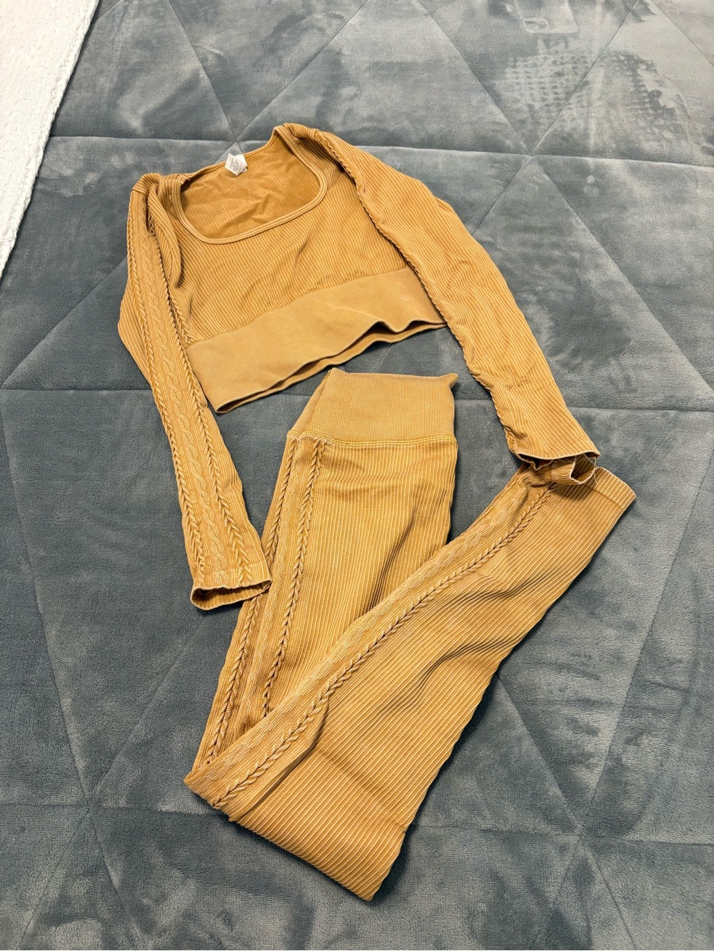 Aerie Ribbed High-Waist Legging & Cropped Top Set - Mustard